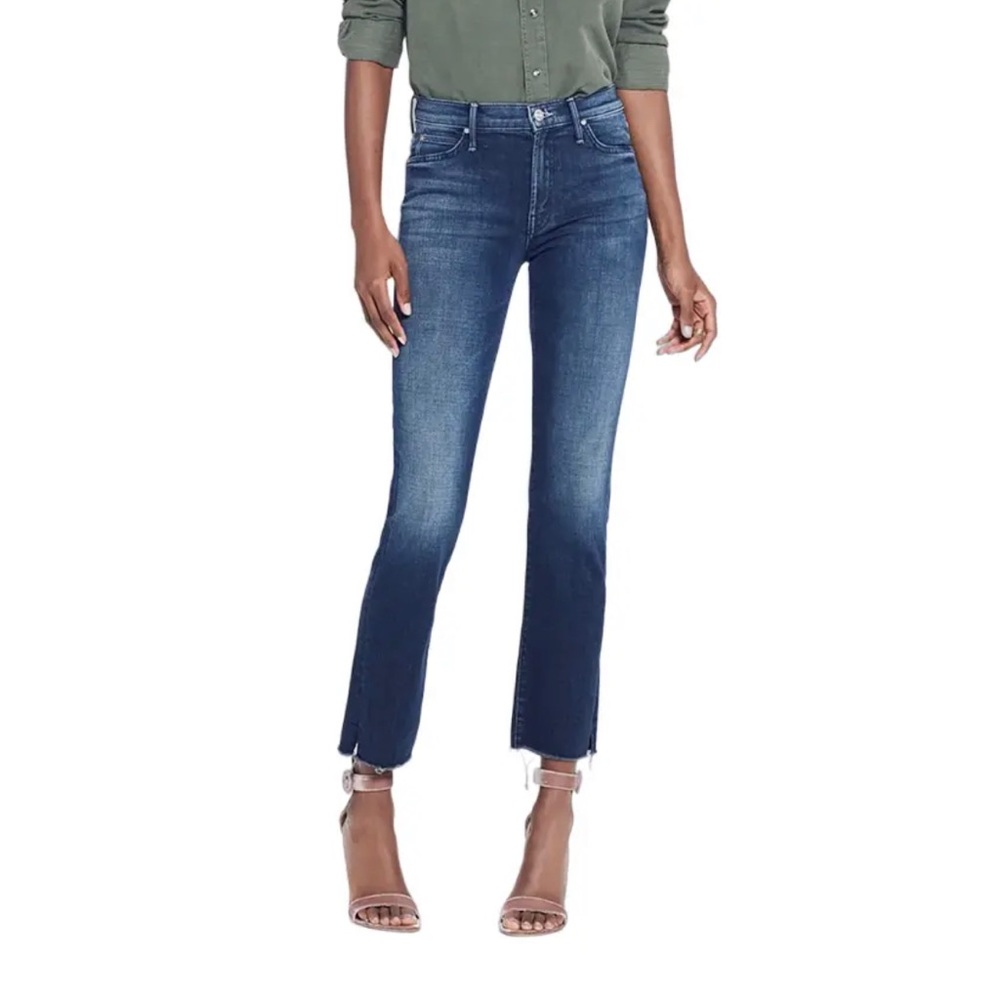 Mother The Rascal Ankle Snippet Fray Jeans Womens 26 Blue Moonlust Privateer